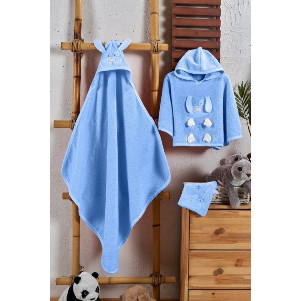 Бебешки комплект за баня в синьо - Кученце