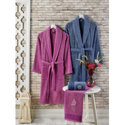 Луксозен СЕТ от халати и кърпи Лила и Синьо