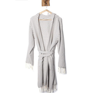 Плажен халат от пещемал - Сиво райе