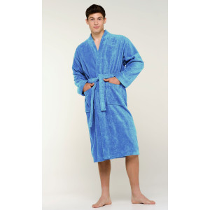 Памучен син халат за баня Пабло