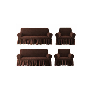 Еластичен калъф за фотьойл и диван в кафяво 3-2-1-1 
