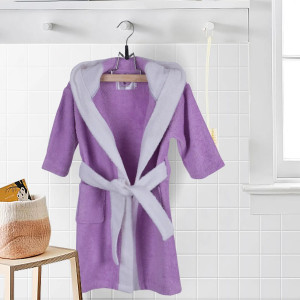 Детски халат лилаво и бяло - L Детски халат лилаво и бяло - L