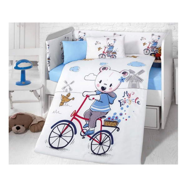 Бебешки спален комплект от Ранфорс - Мечо кара колело