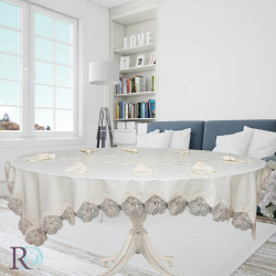 Комплект покривка Luna със салфетки Цвете 160х220 см. - Екрю