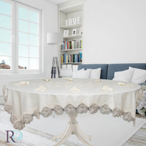 Комплект покривка Luna със салфетки Цвете 160х220 см. - Екрю