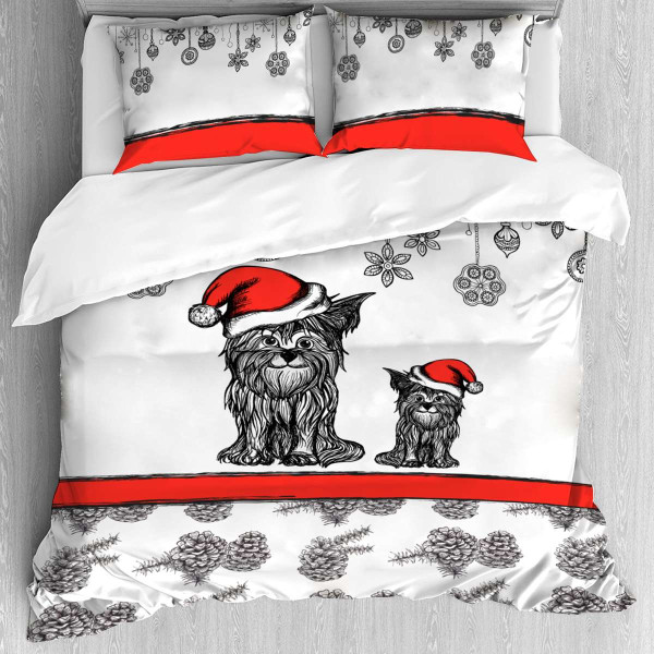 Единичен спален комплект Коледни кученца - Ранфорс