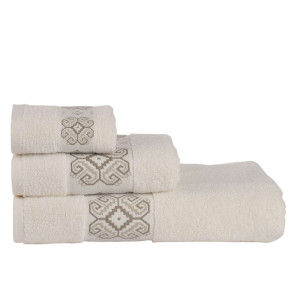 Памучна хавлиена кърпа с бродерия 30/50 Ecru Памучна хавлиена кърпа с бродерия 30/50 Ecru