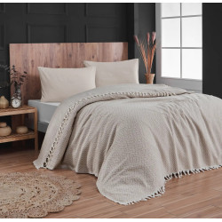 Покривало за легло жакард 220х240 см. - бежово