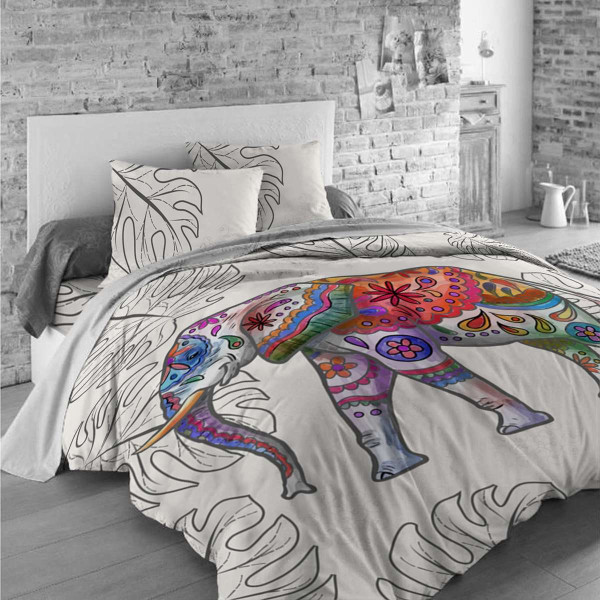 Луксозно спално бельо от памучен сатен за голяма спалня Цветен слон