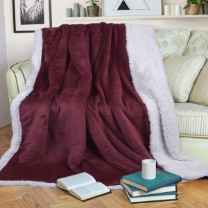 Двулицево одеяло шерпа 140/200 – бордо и бяло