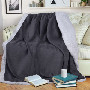 Двулицево одеяло шерпа 140/200 – графит и бяло