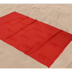 Червена плажна кърпа Морски кончета Червена плажна кърпа Морски кончета