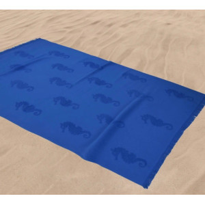 Синя плажна кърпа Морски кончета Синя плажна кърпа Морски кончета