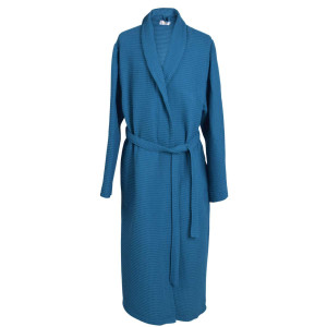Син халат за баня на вафлички - 100% Памук Син халат за баня на вафлички - 100% Памук