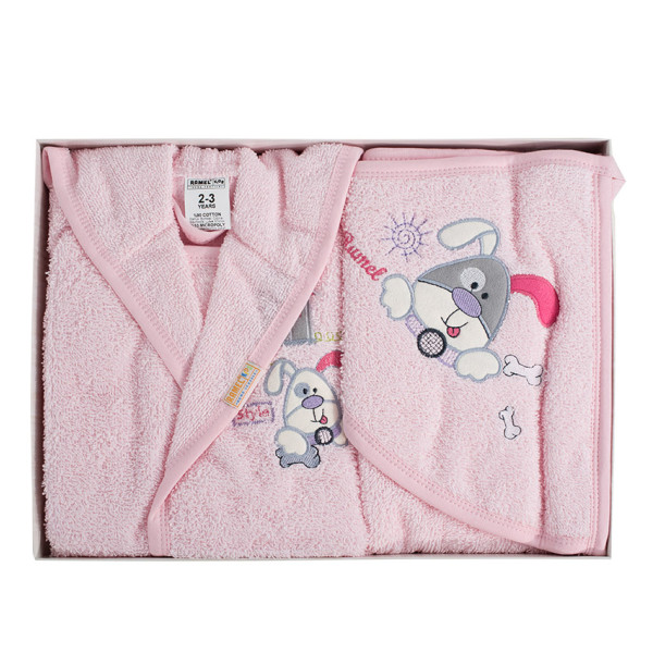Бебешки хавлиен халат с хавлийка комплект DoggyG pink