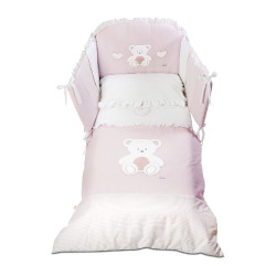 Бебешки спален комплект с обиколник Peluche 70х130 см. бяло и розово