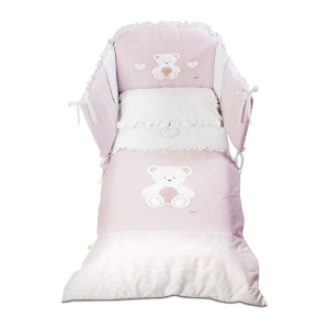 Бебешки спален комплект с обиколник Peluche 70х130 см. бяло и розово