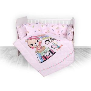 Бебешки спален комплект с обиколник Travel - 60х120 см. Розово