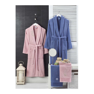 Памучен сет за баня халати с кърпи Розово и Синьо