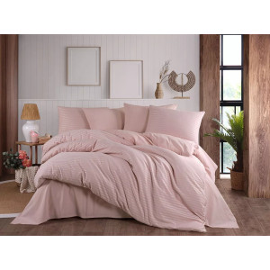 Спален комплект сатениран ранфорс райе - пудра