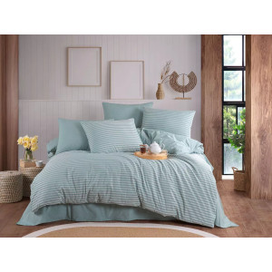 Спален комплект сатениран ранфорс райе - зелен