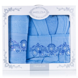 Луксозен комплект за баня Халат с две кърпи Sky blue
