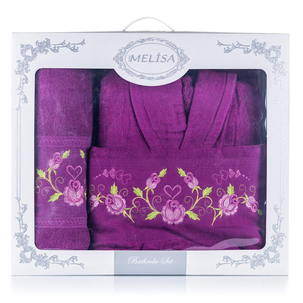Луксозен комплект за баня Халат с две кърпи Purple purple