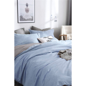 Двулицев спален комплект от ранфорс - Сиво+Синьо