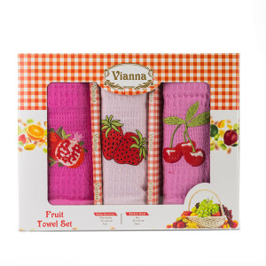 Комплект 3 броя вафлени кърпи - Червени плодове Комплект 3 броя вафлени кърпи - Червени плодове