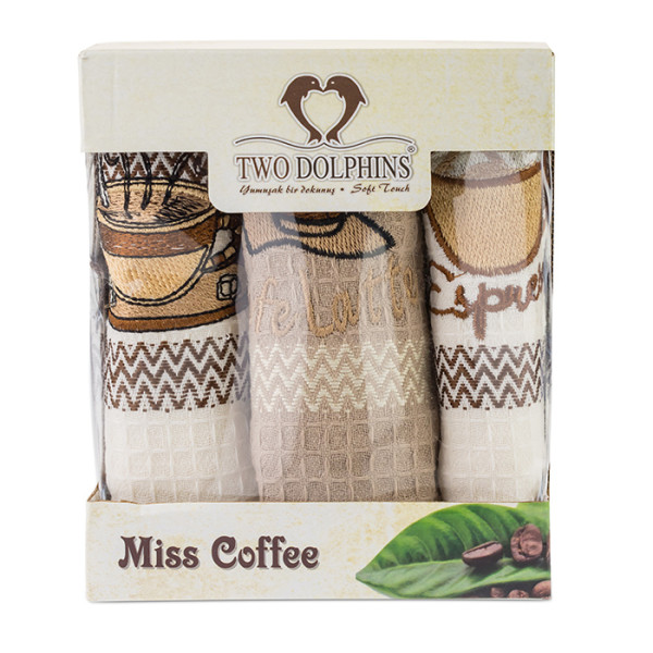 Комплект 3 броя вафлени кърпи - Мис Кафе