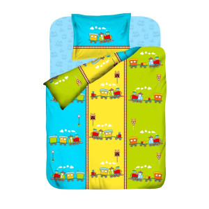 Памучен бебешки спален комплект Веселото влакче