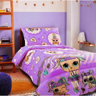 Памучен детски спален комплект Лол лилава