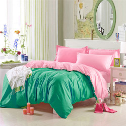 Памучен спален комплект с две лица - Розово-зелен
