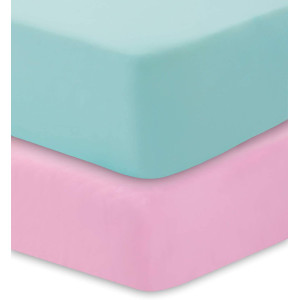 Комплект от 2 бр.чаршафи с ластик в аква и розово