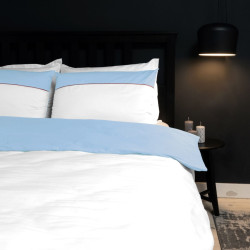 Единичен спален комплект Бяло и Синьо - Памучен сатен