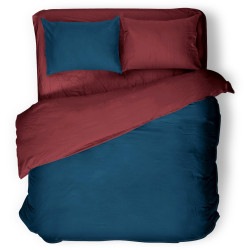 Двуцветен спален комлект в синьо и бордо - 100% Ранфорс