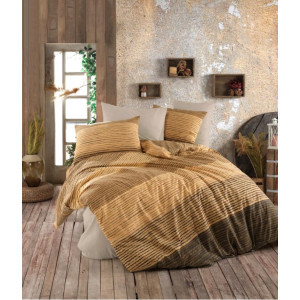 Памучен спален комплект в златно райе 