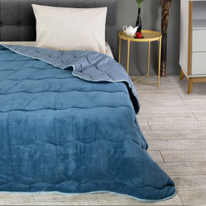 Покривало за легло, двулицево, синьо на точки