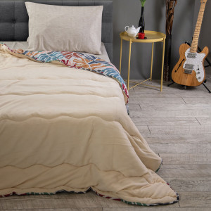 Покривало за легло, двулицево, бежово 