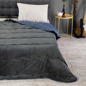 Покривало за легло, двулицево, синьо и сиво