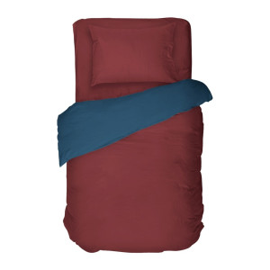 Спален комплект от ранфорс, единичен, Синьо и Бордо 
