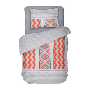 Спален комплект от ранфорс, единичен, Сив Флоклор