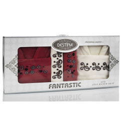 Комплект 2 Бр. Халати с 4 Бр. Кърпи Дестина Бял/Червено