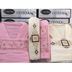 Комплект 2 Бр. Халати с 4 Бр. Кърпи Дестина Розов/Екрю Комплект 2 Бр. Халати с 4 Бр. Кърпи Дестина Розов/Екрю