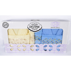 Комплект 2 Бр. Халати с 4 Бр. Кърпи Дестина Син/Екрю