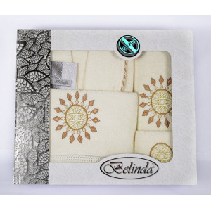 Комплект Луксозен Халат Белинда с 3 Бр. Кърпи цвят Екрю Комплект Луксозен Халат Белинда с 3 Бр. Кърпи цвят Екрю