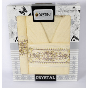 Комплект Луксозен Халат Дестина с 2 Бр. Кърпи цвят Екрю Комплект Луксозен Халат Дестина с 2 Бр. Кърпи цвят Екрю