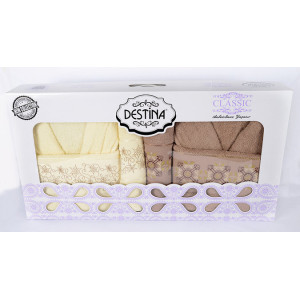 Комплект 2 Бр. Халати с 4 Бр. Кърпи Дестина Кафяв/Екрю Комплект 2 Бр. Халати с 4 Бр. Кърпи Дестина Кафяв/Екрю