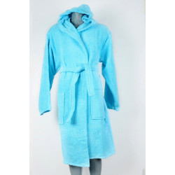 Луксозна серия Халат цвят светло син с качулка