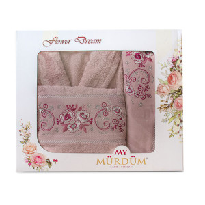 Луксозни халат и кърпи с бродерия в пепел от рози Луксозни халат и кърпи с бродерия в пепел от рози